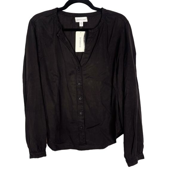 New Evereve Cloth & Stone Small S Black Button Front Blouse Long Sleeve Lyocell - Picture 1 of 8